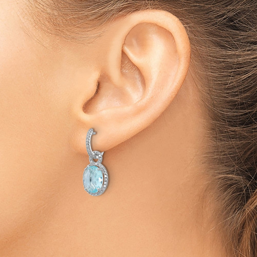Sterlingsilber Cheryl M Rhodiniert Aqua Glas & Zirkonia Hängend Creolen
