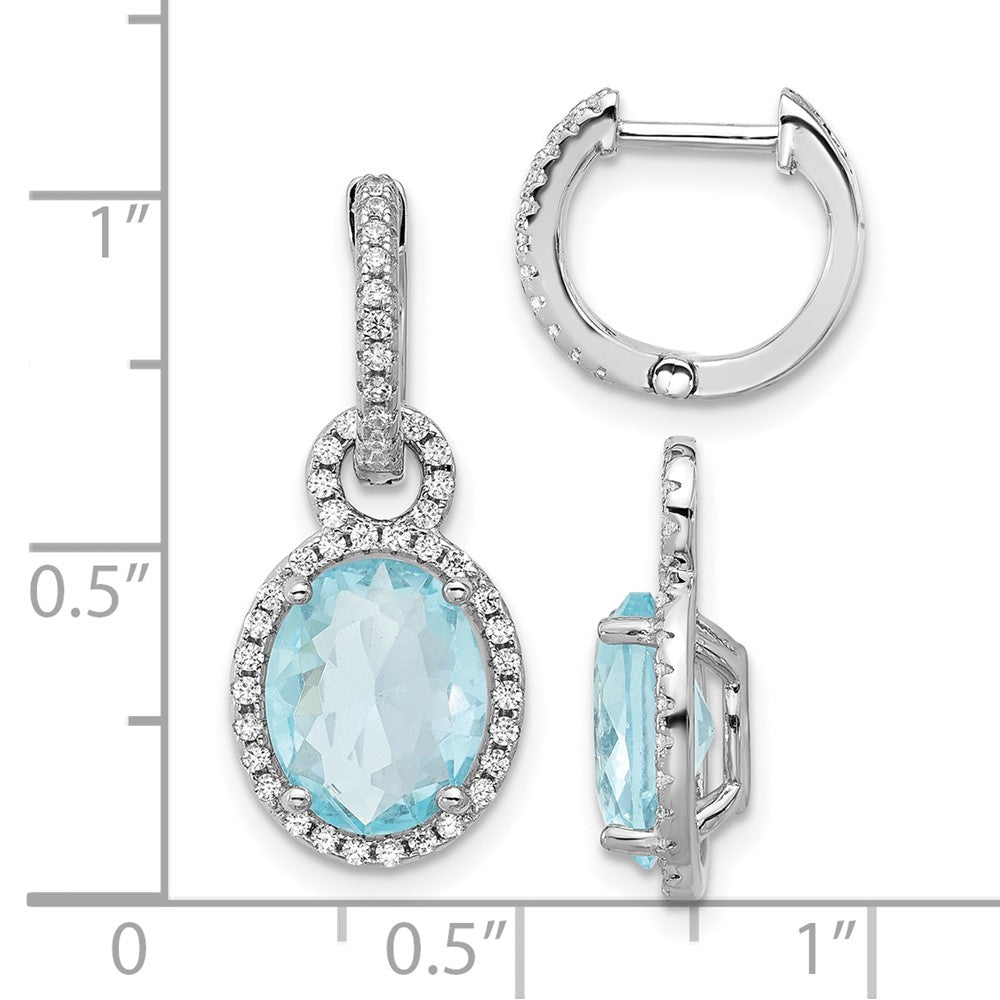 Sterlingsilber Cheryl M Rhodiniert Aqua Glas & Zirkonia Hängend Creolen