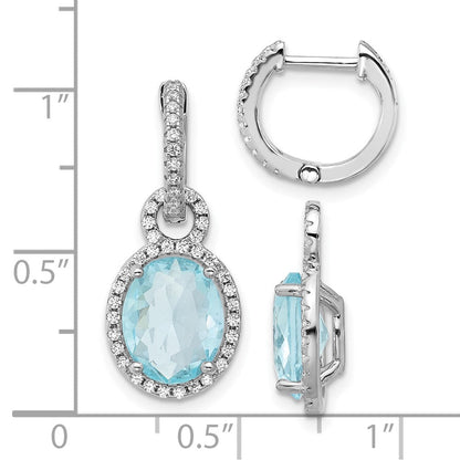 Sterlingsilber Cheryl M Rhodiniert Aqua Glas & Zirkonia Hängend Creolen