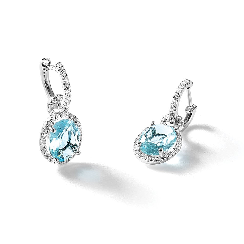 Sterlingsilber Cheryl M Rhodiniert Aqua Glas & Zirkonia Hängend Creolen