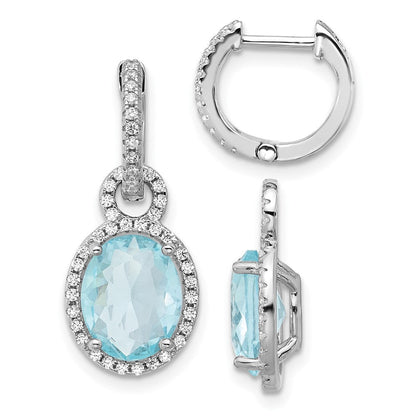 Sterlingsilber Cheryl M Rhodiniert Aqua Glas & Zirkonia Hängend Creolen