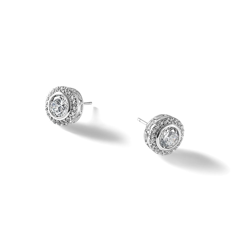 Sterlingsilber Cheryl M Rhodiniert Zirkonia Heiligenschein Ohrstecker