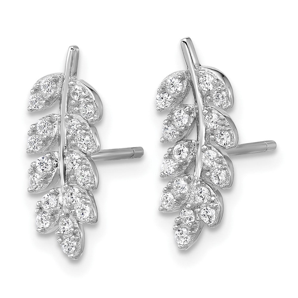 Sterlingsilber Cheryl M Rhodiniert Poliert Zirkonia Blatt Ohrstecker