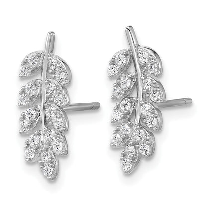 Sterlingsilber Cheryl M Rhodiniert Poliert Zirkonia Blatt Ohrstecker
