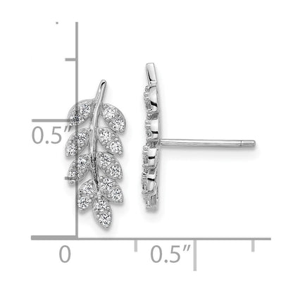 Sterlingsilber Cheryl M Rhodiniert Poliert Zirkonia Blatt Ohrstecker