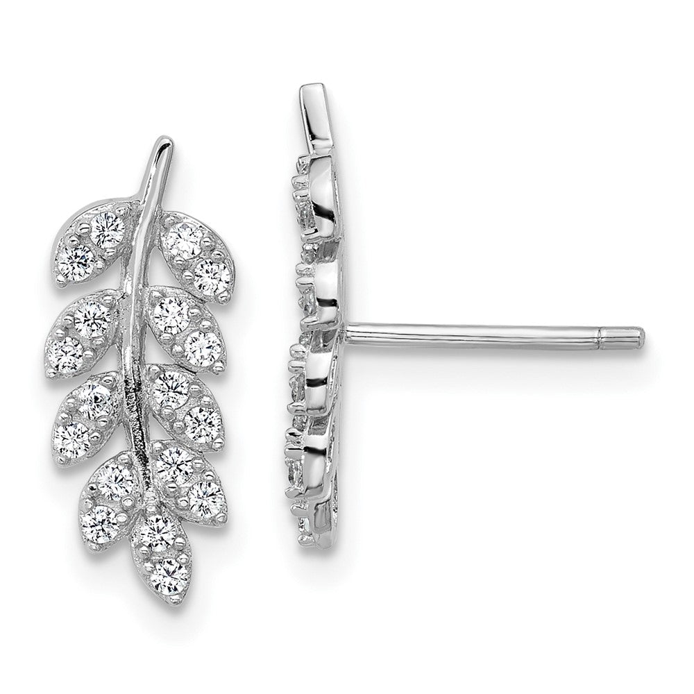 Sterlingsilber Cheryl M Rhodiniert Poliert Zirkonia Blatt Ohrstecker