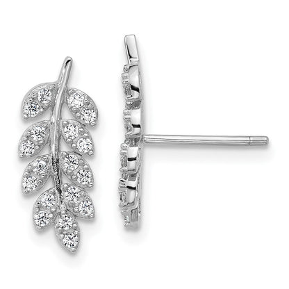 Sterlingsilber Cheryl M Rhodiniert Poliert Zirkonia Blatt Ohrstecker