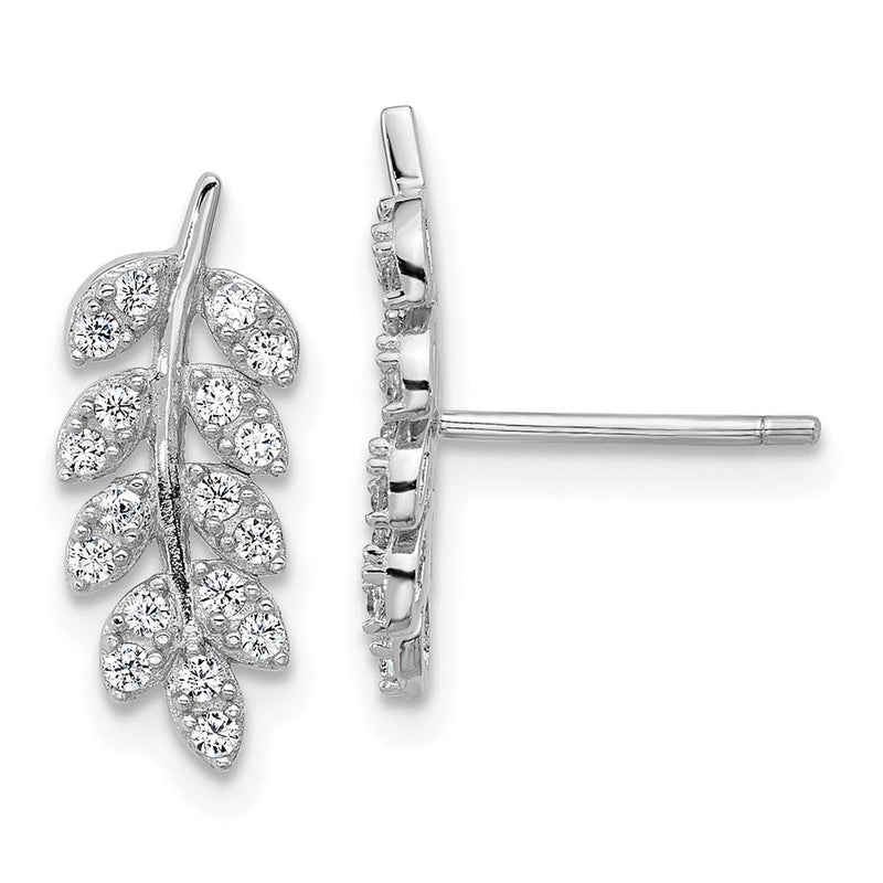 Sterlingsilber Cheryl M Rhodiniert Poliert Zirkonia Blatt Ohrstecker