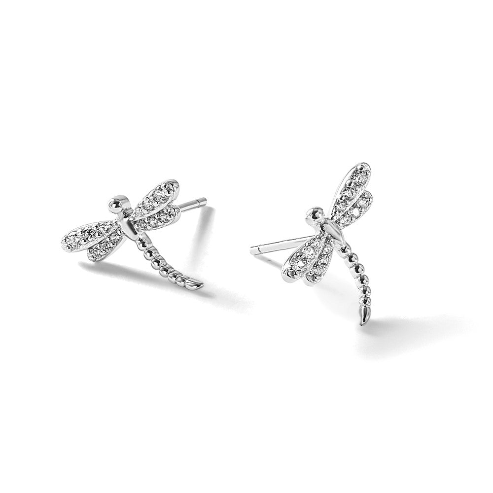Sterlingsilber Cheryl M Rhodiniert Poliert Zirkonia Libelle Ohrstecker