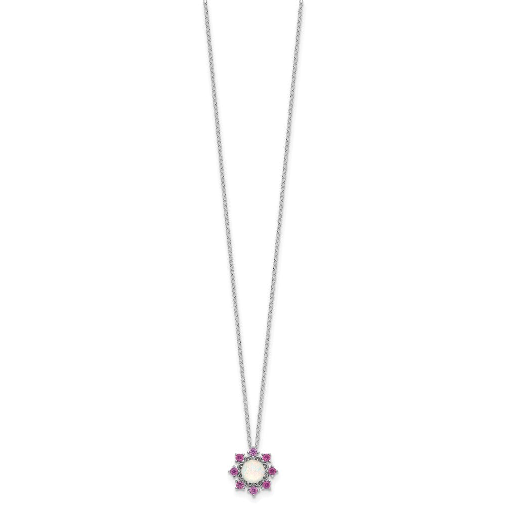 Sterlingsilber Cheryl M Rhodiniert Cr. Opal & Rosa Kristall Blume Halskette