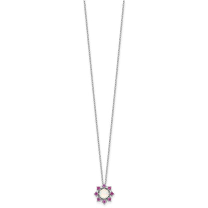 Sterlingsilber Cheryl M Rhodiniert Cr. Opal & Rosa Kristall Blume Halskette
