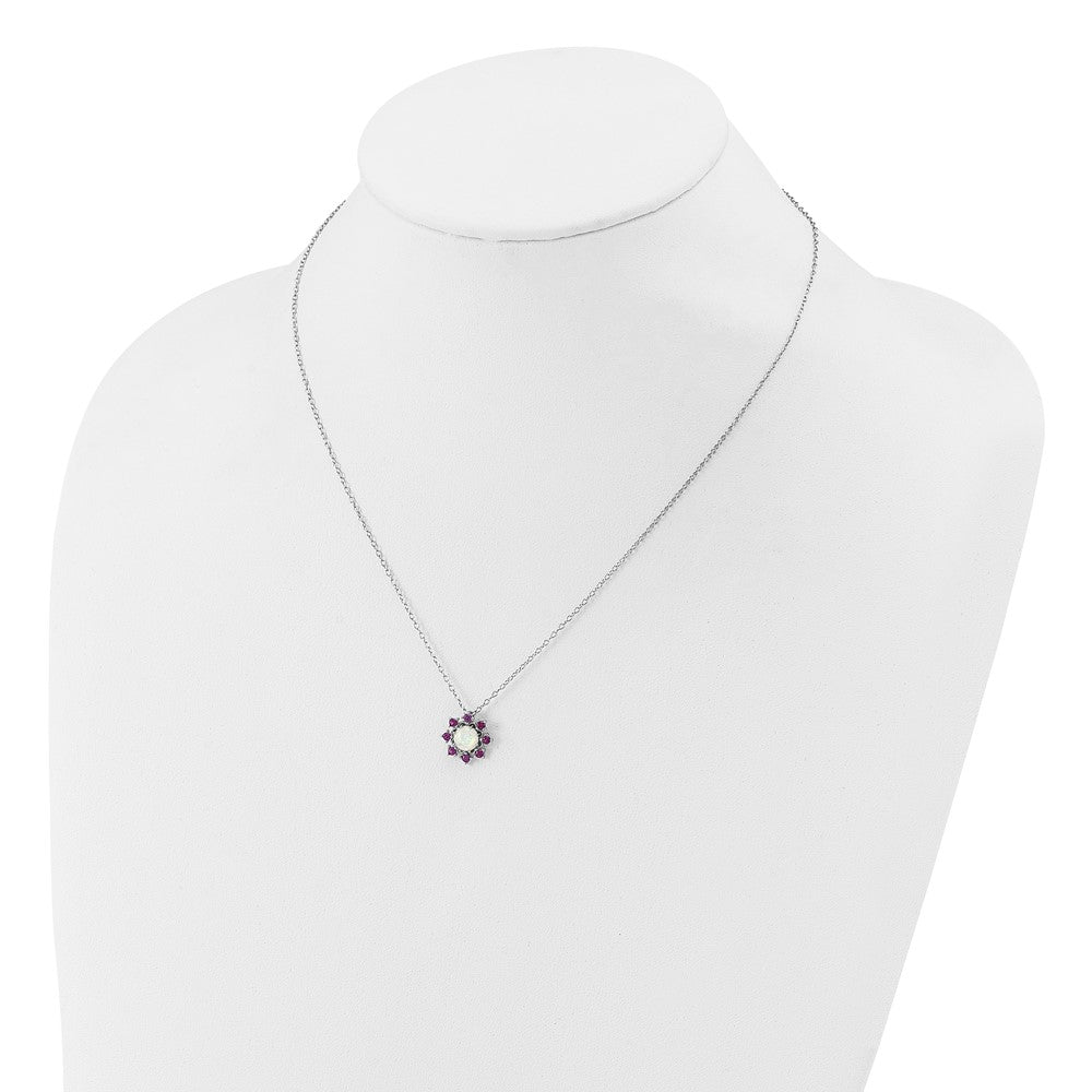 Sterlingsilber Cheryl M Rhodiniert Cr. Opal & Rosa Kristall Blume Halskette