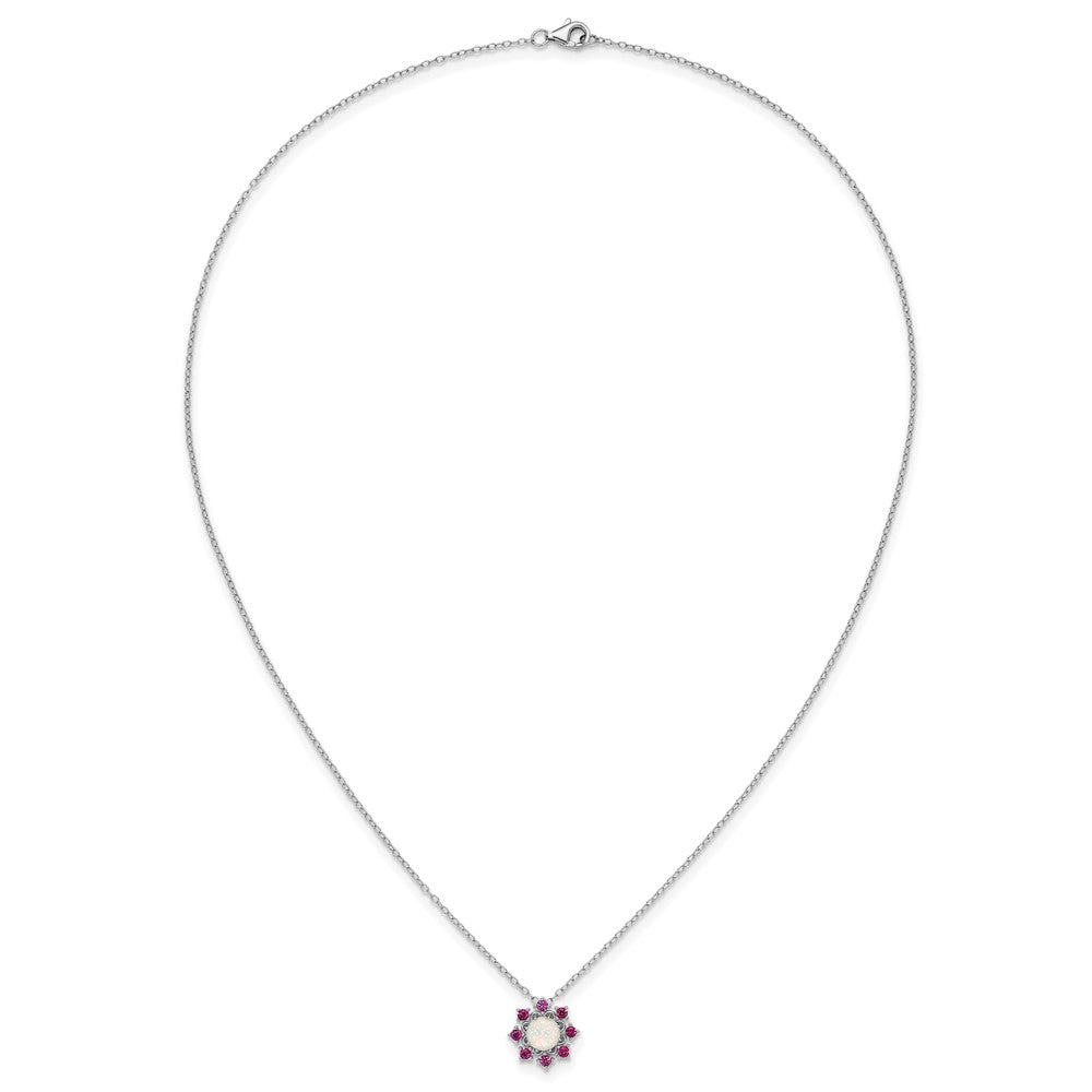 Sterlingsilber Cheryl M Rhodiniert Cr. Opal & Rosa Kristall Blume Halskette
