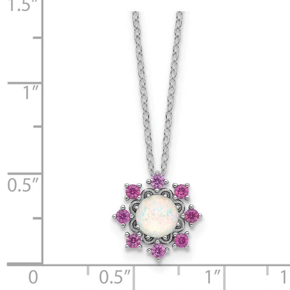 Sterlingsilber Cheryl M Rhodiniert Cr. Opal & Rosa Kristall Blume Halskette
