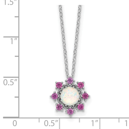 Sterlingsilber Cheryl M Rhodiniert Cr. Opal & Rosa Kristall Blume Halskette