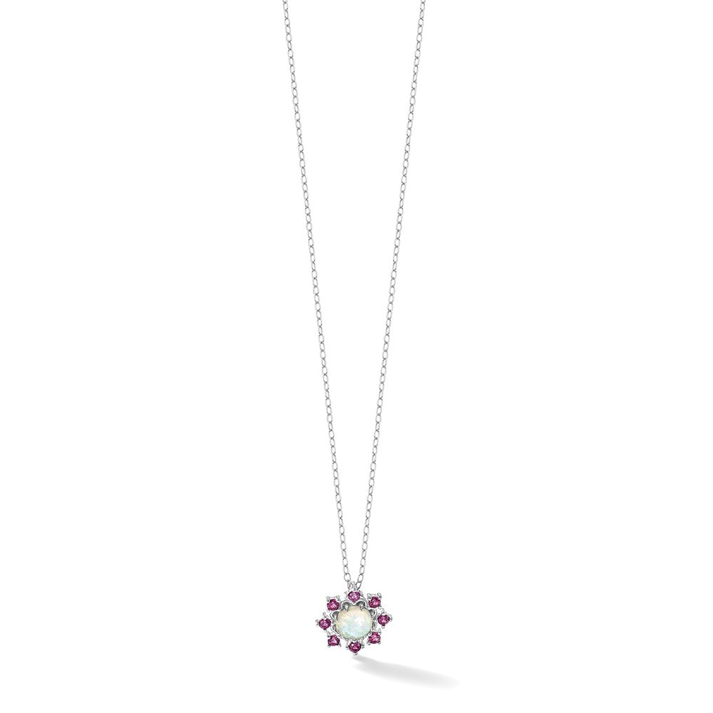 Sterlingsilber Cheryl M Rhodiniert Cr. Opal & Rosa Kristall Blume Halskette