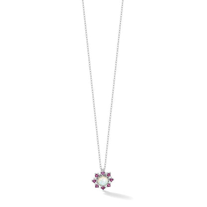 Sterlingsilber Cheryl M Rhodiniert Cr. Opal & Rosa Kristall Blume Halskette
