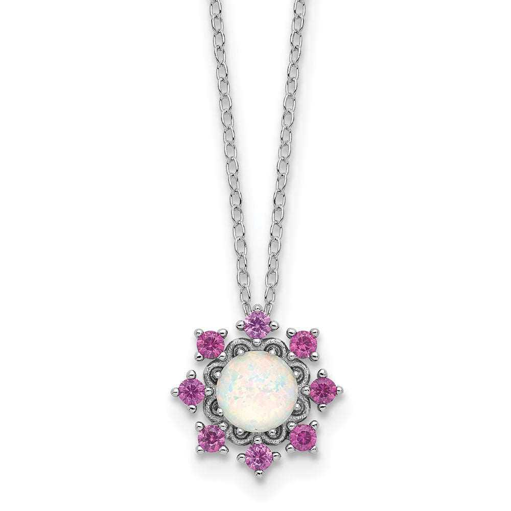 Sterlingsilber Cheryl M Rhodiniert Cr. Opal & Rosa Kristall Blume Halskette