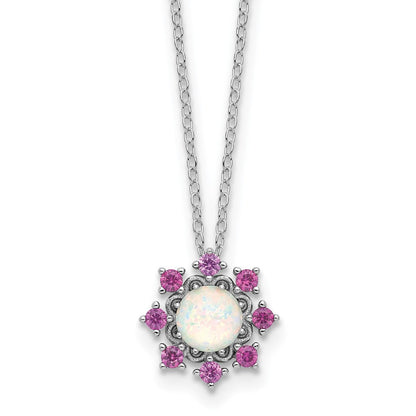 Sterlingsilber Cheryl M Rhodiniert Cr. Opal & Rosa Kristall Blume Halskette