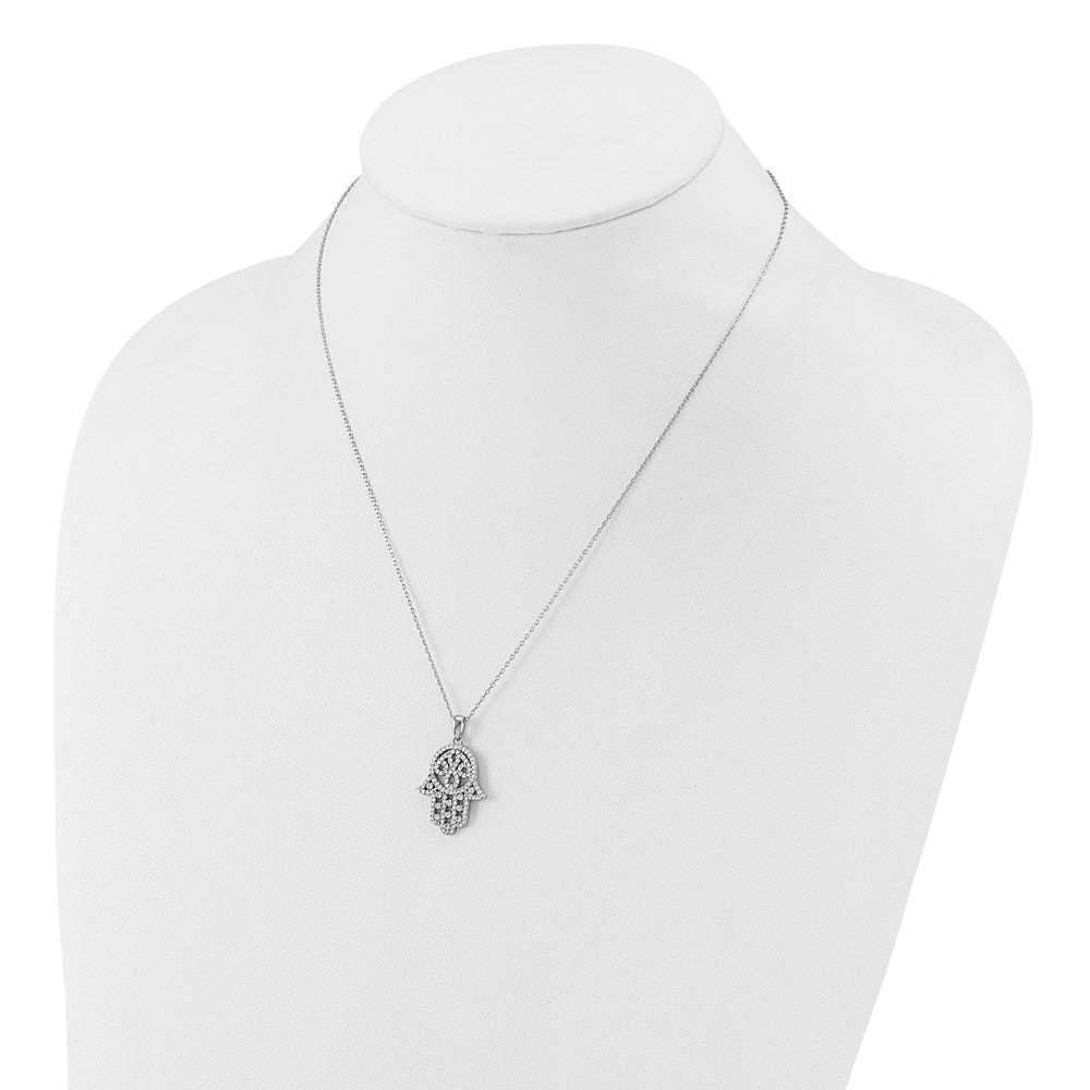 Sterlingsilber Cheryl M Rhodiniert Poliert Zirkonia Hamsa Halskette
