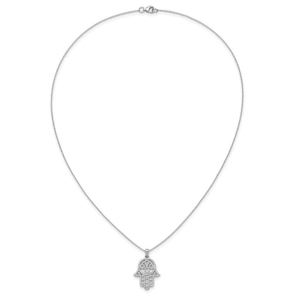 Sterlingsilber Cheryl M Rhodiniert Poliert Zirkonia Hamsa Halskette