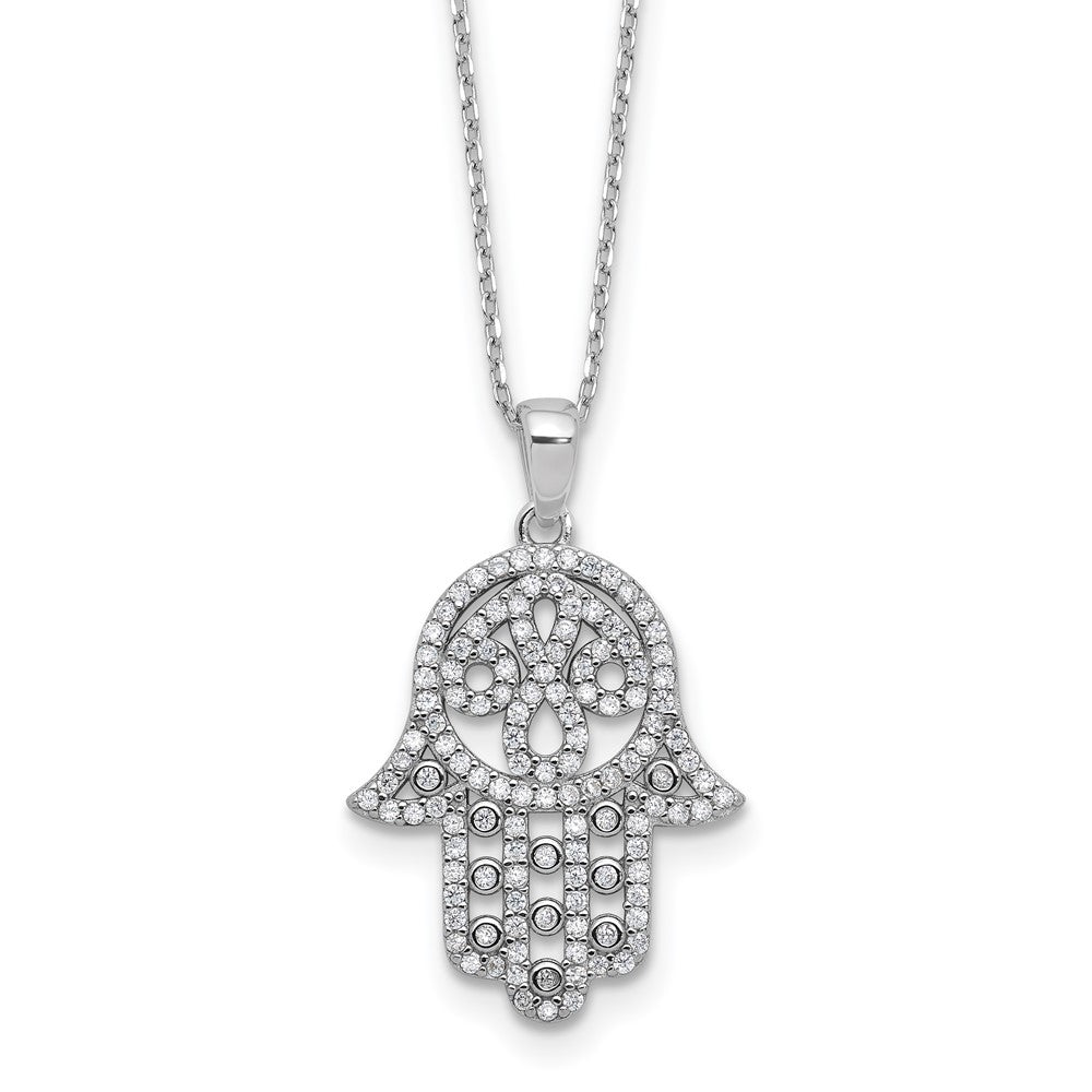 Sterlingsilber Cheryl M Rhodiniert Poliert Zirkonia Hamsa Halskette