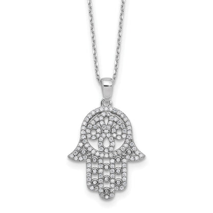 Sterlingsilber Cheryl M Rhodiniert Poliert Zirkonia Hamsa Halskette