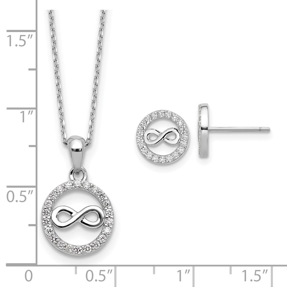 Sterlingsilber Cheryl M Rhodiniert Zirkonia Unendlichkeit Kreis Halskette/ Ohrstecker Set