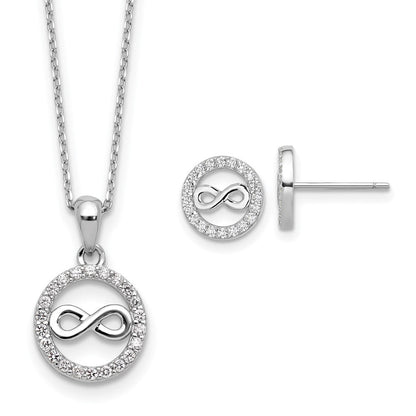 Sterlingsilber Cheryl M Rhodiniert Zirkonia Unendlichkeit Kreis Halskette/ Ohrstecker Set