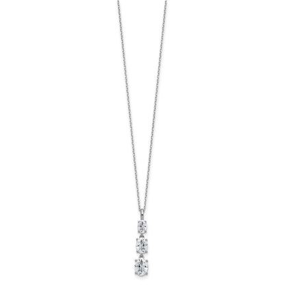 Sterlingsilber Cheryl M Rhodiniert Poliert Abgestuft Oval Zirkonia Halskette