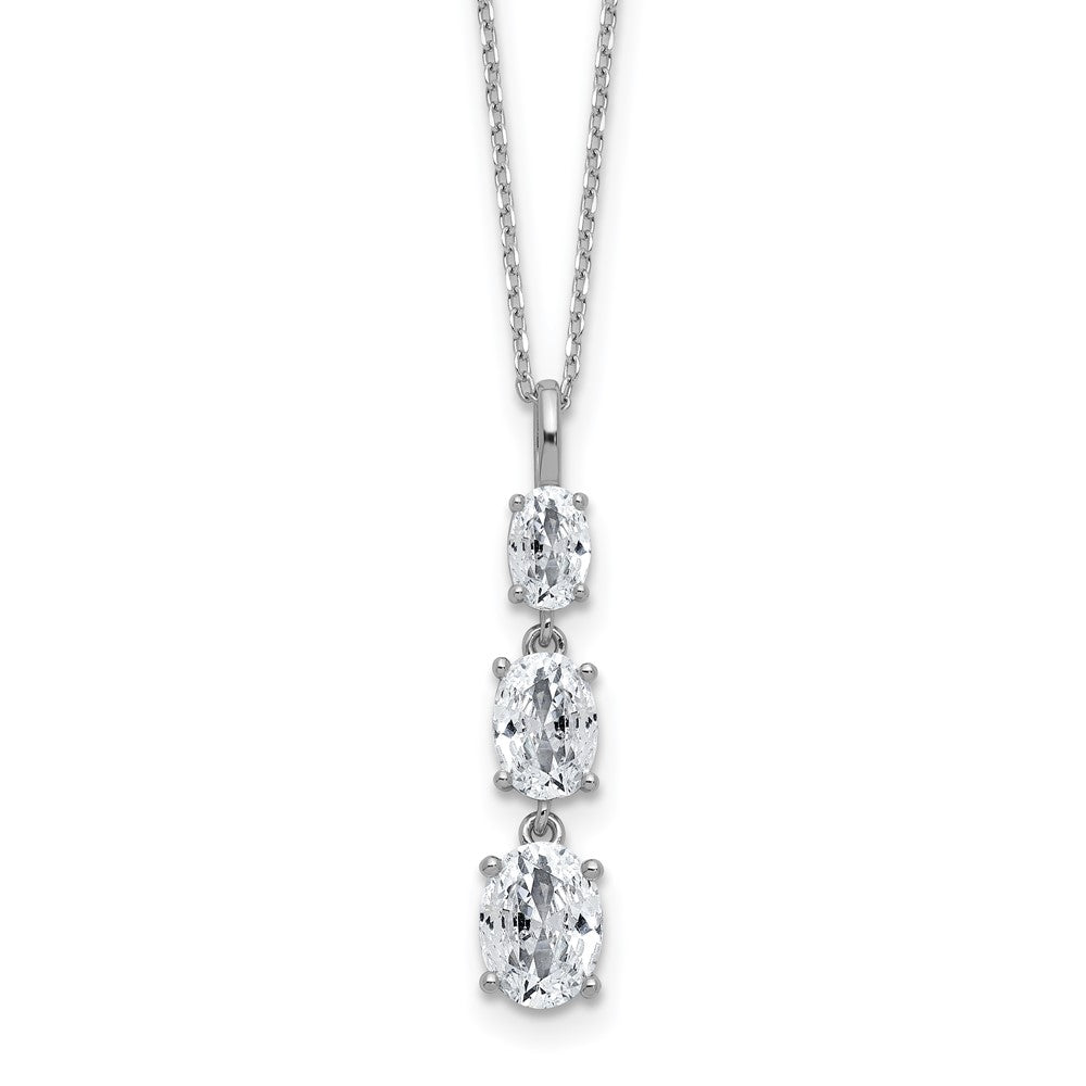 Sterlingsilber Cheryl M Rhodiniert Poliert Abgestuft Oval Zirkonia Halskette