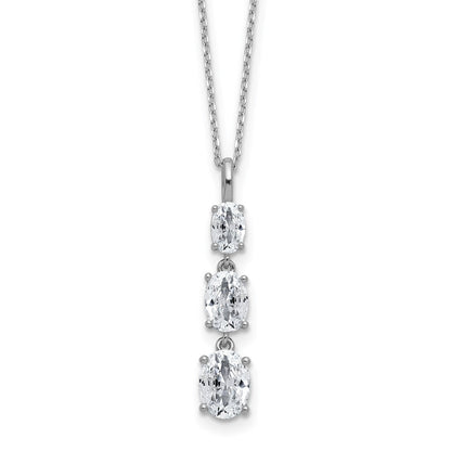 Sterlingsilber Cheryl M Rhodiniert Poliert Abgestuft Oval Zirkonia Halskette