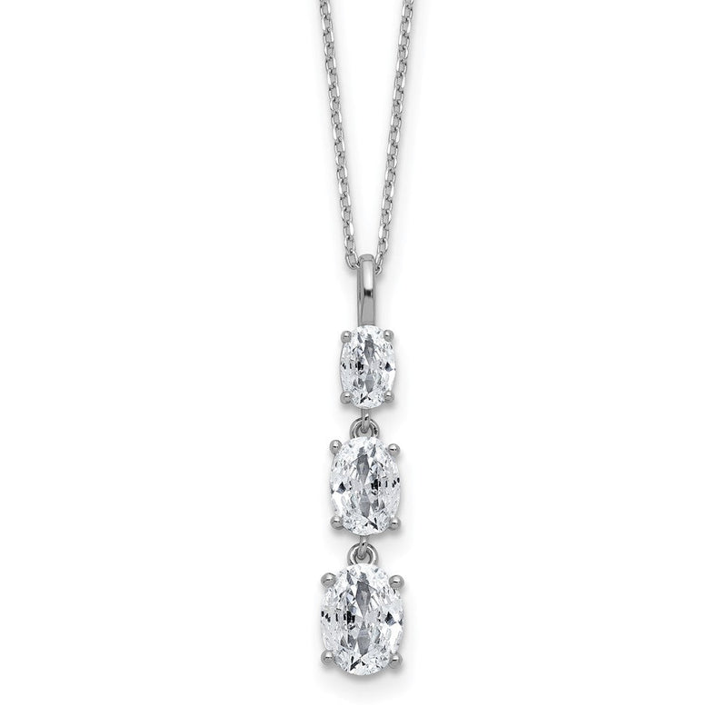 Sterlingsilber Cheryl M Rhodiniert Poliert Abgestuft Oval Zirkonia Halskette
