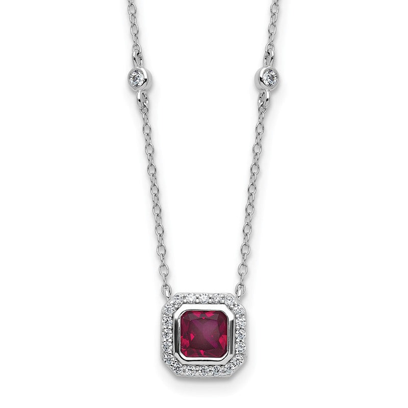 Sterlingsilber Cheryl M Rhodiniert Fantasie Erzeugt Rubin und Zirkonia Halskette