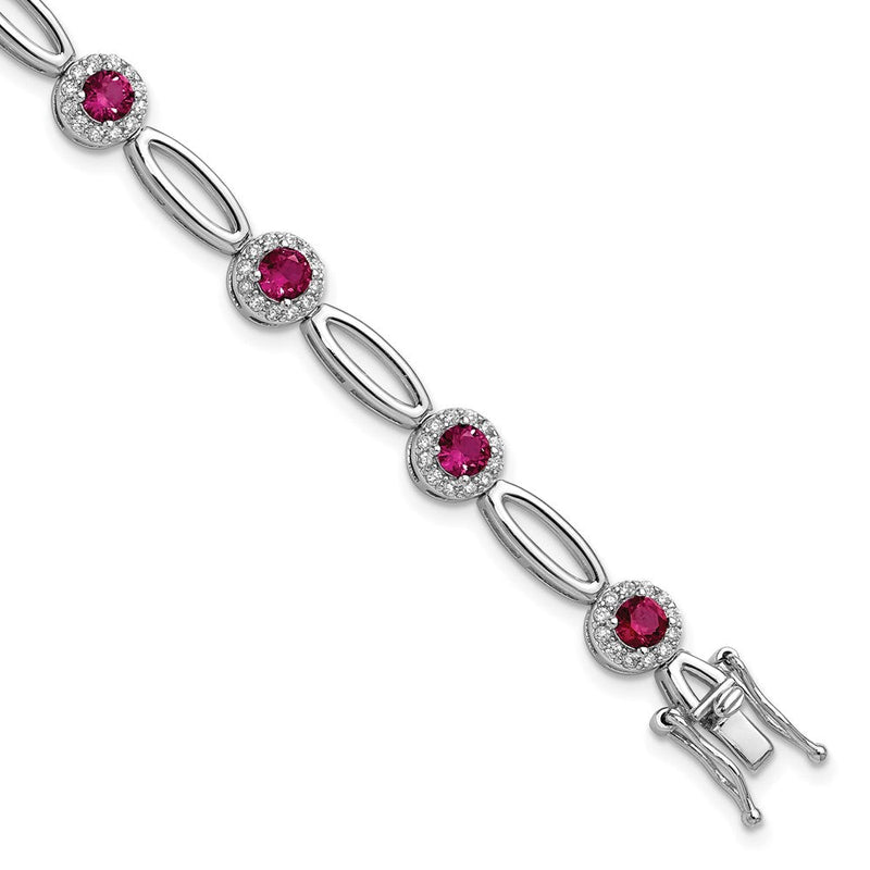Sterlingsilber Cheryl M Rhodiniert Fantasie Erzeugt Rubin und Zirkonia Armband