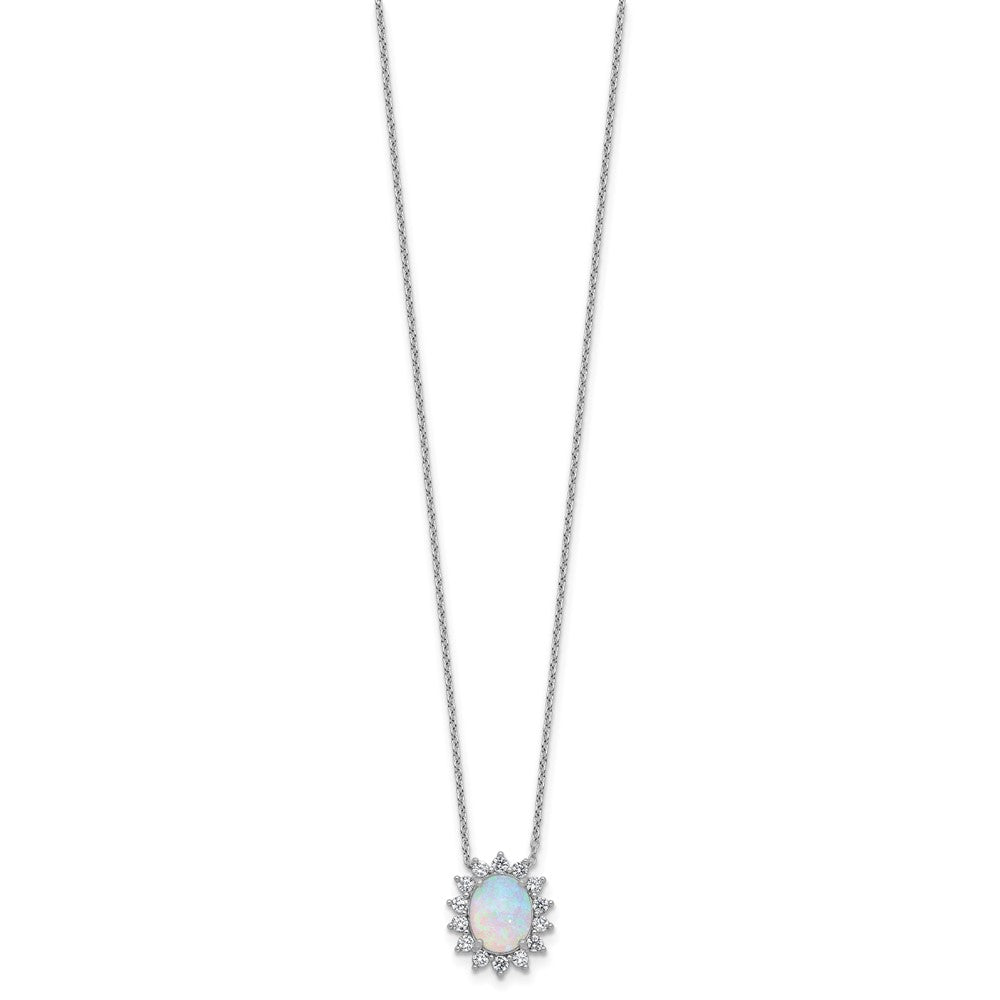 Sterlingsilber Cheryl M Rhodiniert Erzeugt Opal & Zirkonia Oval Heiligenschein Halskette