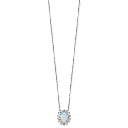 Sterlingsilber Cheryl M Rhodiniert Erzeugt Opal & Zirkonia Oval Heiligenschein Halskette