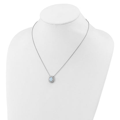 Sterlingsilber Cheryl M Rhodiniert Erzeugt Opal & Zirkonia Oval Heiligenschein Halskette