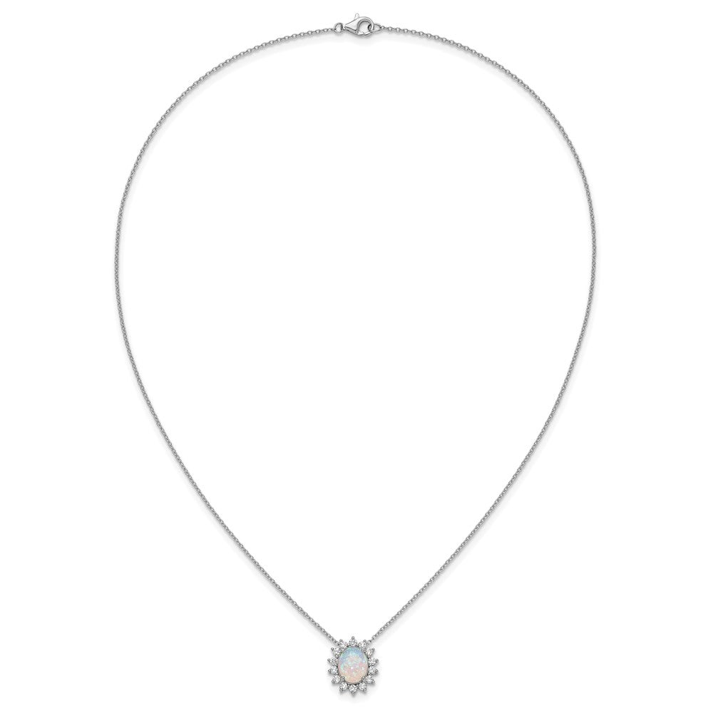 Sterlingsilber Cheryl M Rhodiniert Erzeugt Opal & Zirkonia Oval Heiligenschein Halskette