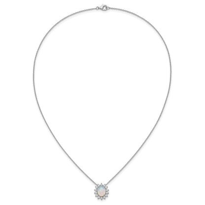 Sterlingsilber Cheryl M Rhodiniert Erzeugt Opal & Zirkonia Oval Heiligenschein Halskette