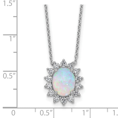 Sterlingsilber Cheryl M Rhodiniert Erzeugt Opal & Zirkonia Oval Heiligenschein Halskette