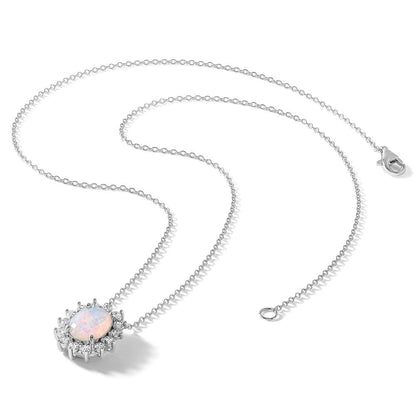 Sterlingsilber Cheryl M Rhodiniert Erzeugt Opal & Zirkonia Oval Heiligenschein Halskette
