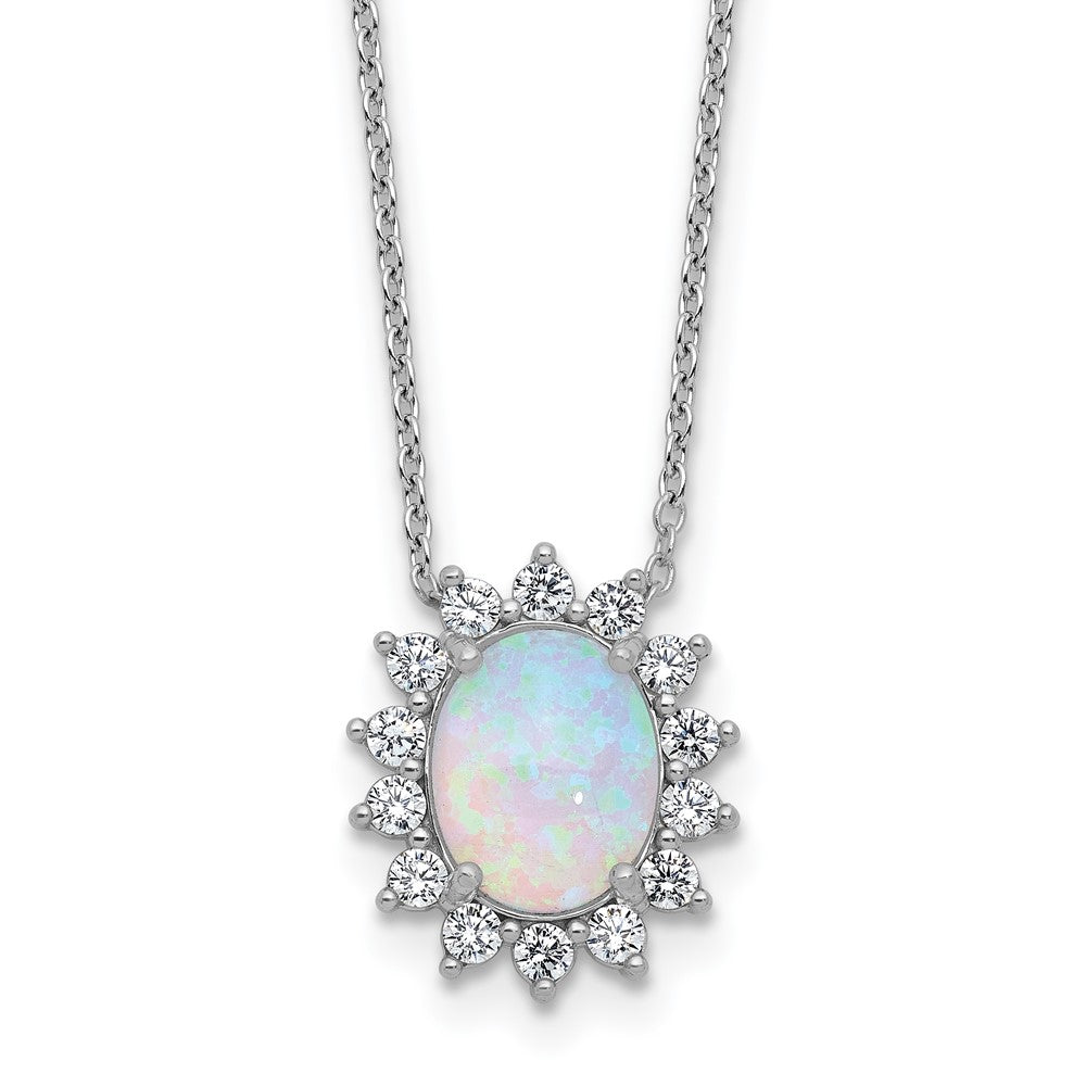 Sterlingsilber Cheryl M Rhodiniert Erzeugt Opal & Zirkonia Oval Heiligenschein Halskette