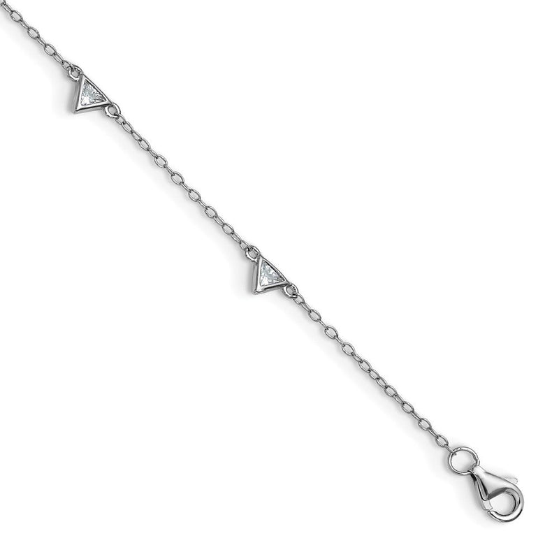 Sterlingsilber Cheryl M Rhodiniert Poliert Trillant-cut Zirkonia 9.5 Zoll mit 1 Zoll Verlängerung Fußkettchen