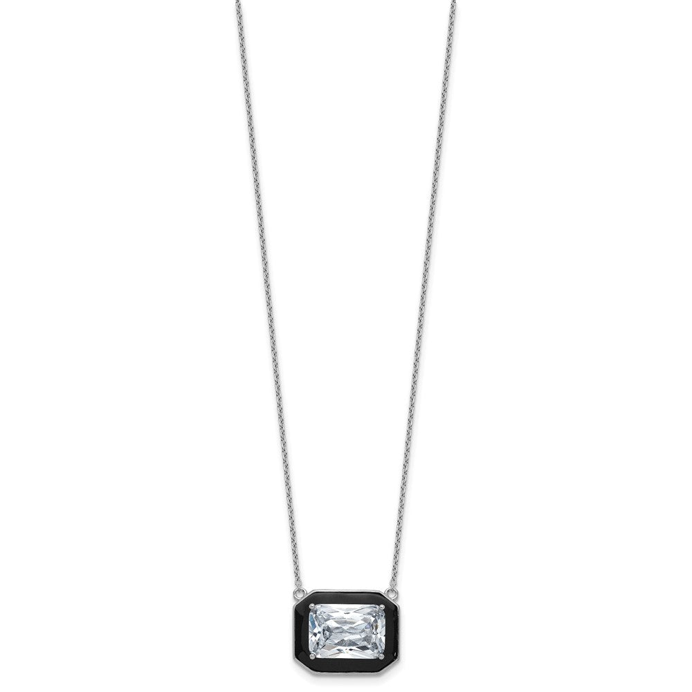 Sterlingsilber Cheryl M Rhodiniert Poliert Schwarz Emaille & Zirkonia Halskette
