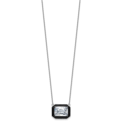Sterlingsilber Cheryl M Rhodiniert Poliert Schwarz Emaille & Zirkonia Halskette