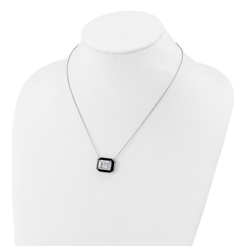 Sterlingsilber Cheryl M Rhodiniert Poliert Schwarz Emaille & Zirkonia Halskette