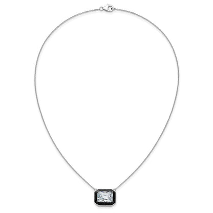 Sterlingsilber Cheryl M Rhodiniert Poliert Schwarz Emaille & Zirkonia Halskette