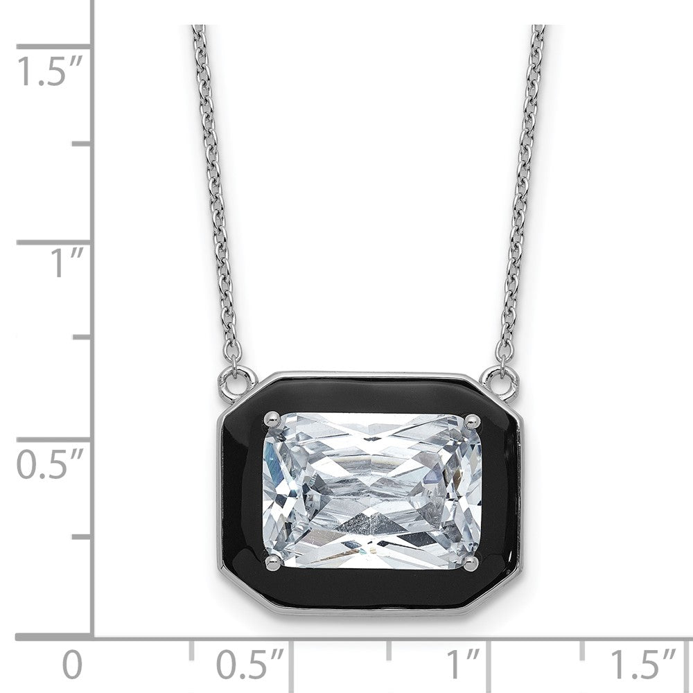 Sterlingsilber Cheryl M Rhodiniert Poliert Schwarz Emaille & Zirkonia Halskette