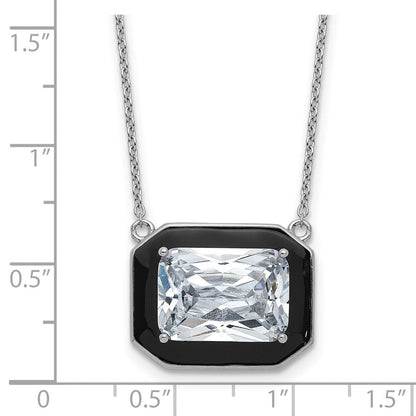 Sterlingsilber Cheryl M Rhodiniert Poliert Schwarz Emaille & Zirkonia Halskette